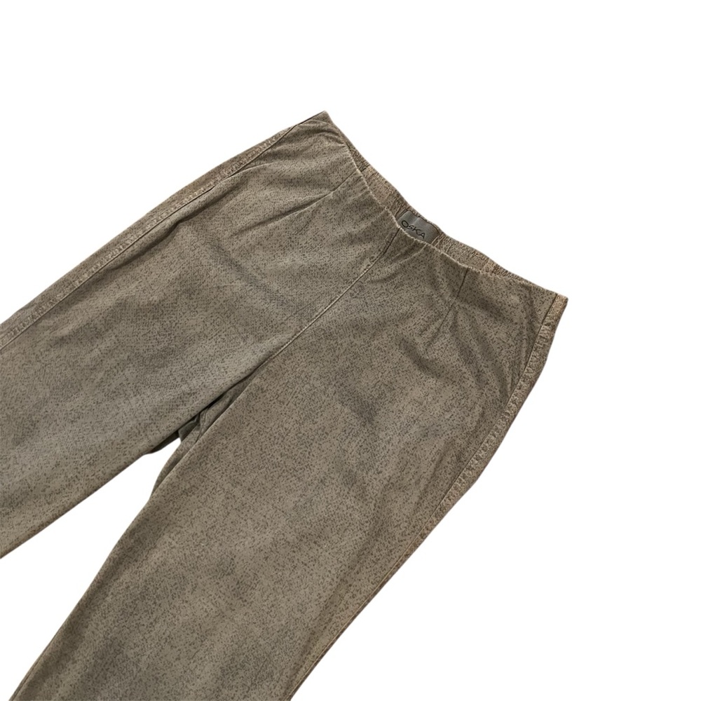 OSKA Women’s Variegated Print Pull-On Pant Green/Gray Mid-Rise Pleated Lagenlook